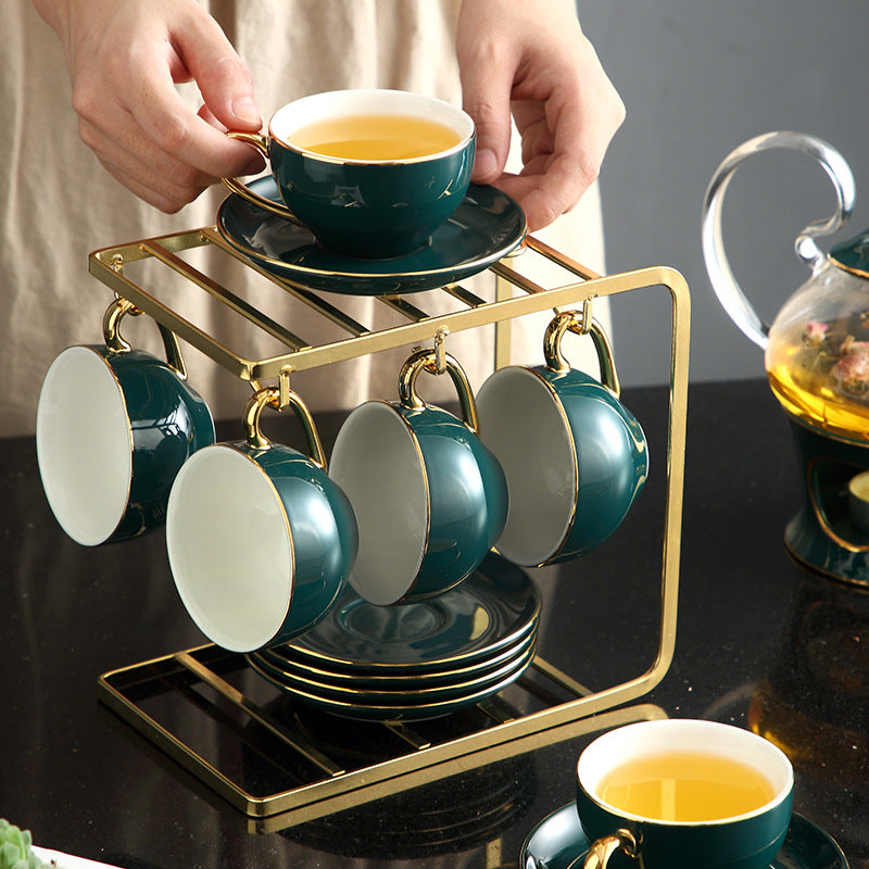 Complete Set Of Fruit Teapot Nordic Style Tea Cup Ceramic English Dark Green Flower Tea Set Household