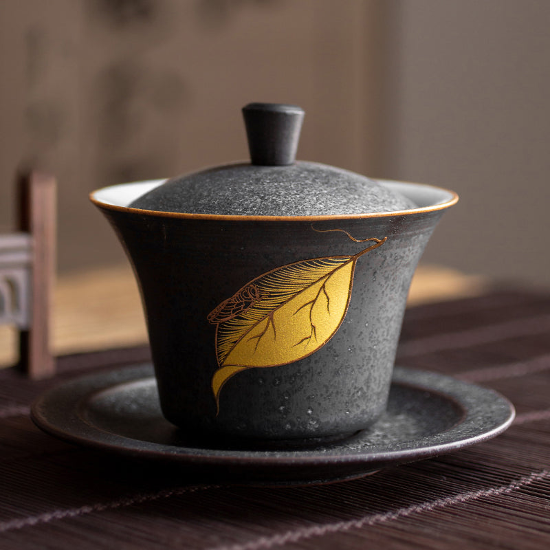 Ceramic Lid Bowl Teacup Single Stone Pottery Tea Kung Fu Hand-painted Tea Bowl Tea Set