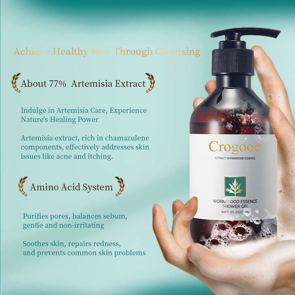 Crogooe-Herbal  Shower Gel,About 77 ArtemisiaExtract,containing Amino Acid, Herbal Extract Skin Cleaning Body Washes